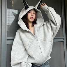 抖音得物高品质26春装美式高街铆钉杜宾犬耳朵开衫卫衣外套W125，女装短外套，电商A486
