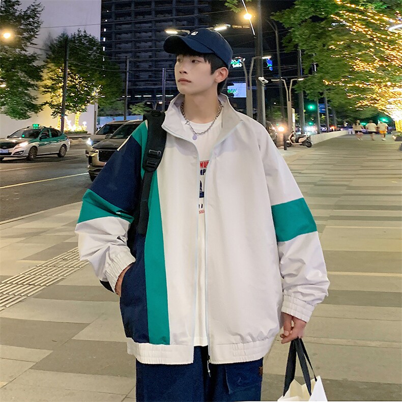 小牛津上衣夹克宽松落肩拼色棒球服外套XZ214-8JK703-P68,男装夹克,星座1204-3