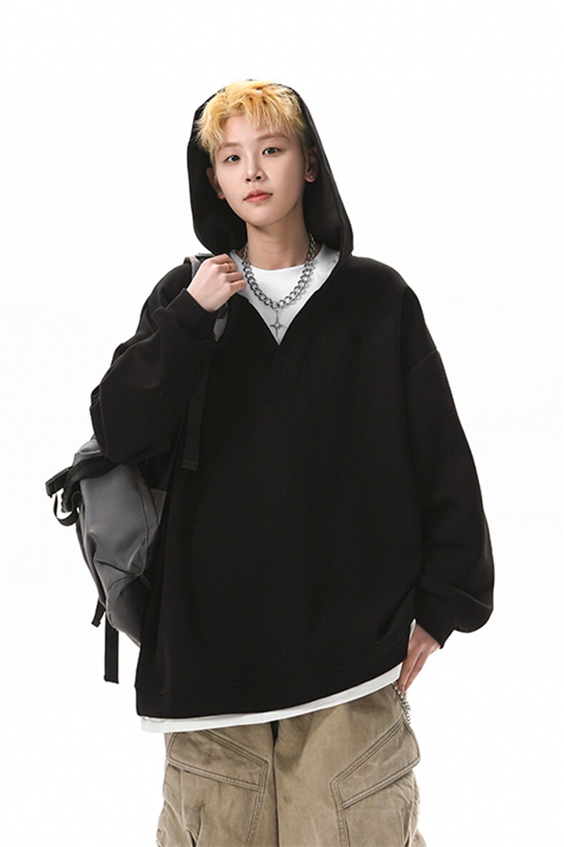 8XL-M叠穿假两件卫衣重磅连帽V领拼接套头衫宽松大码外套WY006P65,男装卫衣,电商B312
