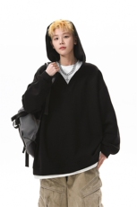 8XL-M叠穿假两件卫衣重磅连帽V领拼接套头衫宽松大码外套WY006P65，男装卫衣，电商B312