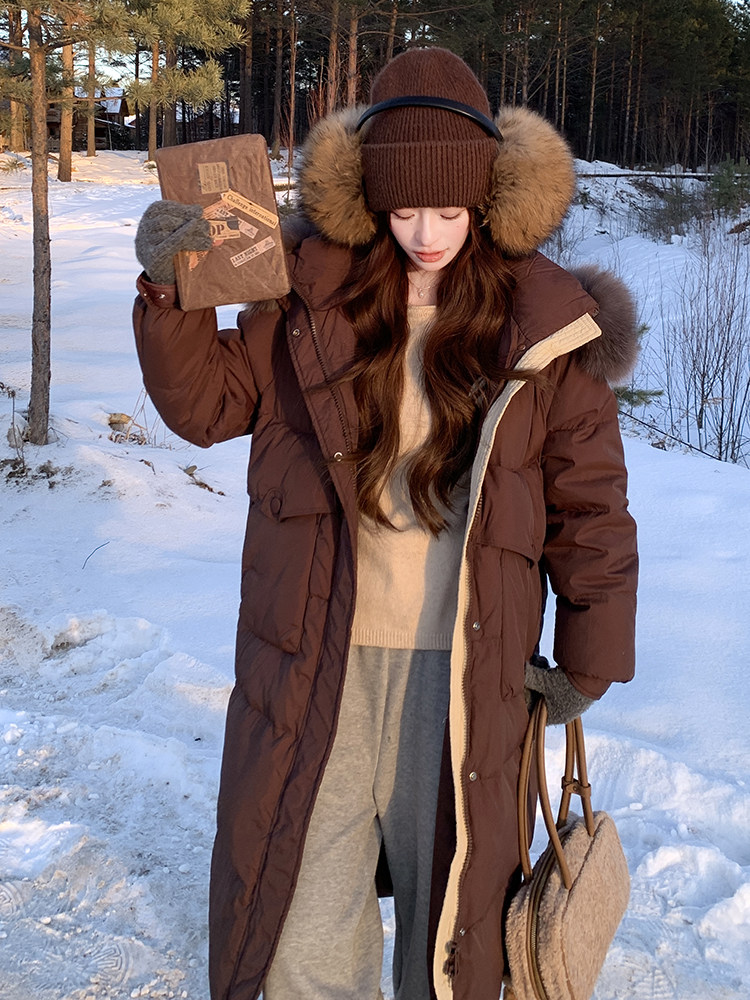 水衣源8806款中长款连帽狐狸毛领宽松阔版加厚保暖羽绒服女,女装羽绒服,水衣源