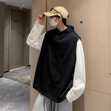 日系开衩侧排扣带帽卫衣马甲男春秋套头宽松慵懒风上衣W5531-P32，男装卫衣，星座512-2