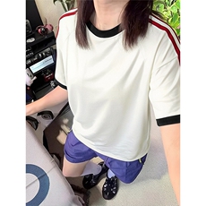 两条杠运动夏季短袖T恤复古撞色休闲款上衣男女X61403-TP2549，男装T恤，电商A102