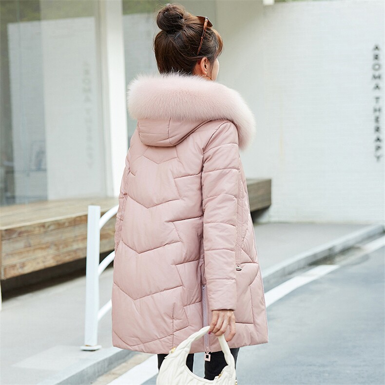 2024冬季新款真狐狸毛毛领PU皮棉服女中长款棉衣棉服女外套,女装皮衣,美沁