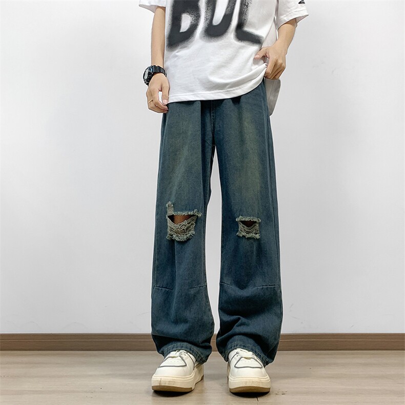 破洞牛仔裤男直筒宽松欧美高街vibe风长裤子N06118-P45,男装牛仔裤,星座308B-2