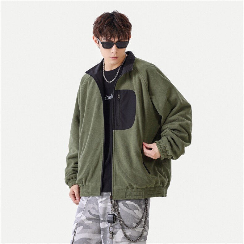 2025新款现货摇粒绒双面穿夹克男立领上衣外套DSA157B-J2553-P85,男装夹克,电商A157B