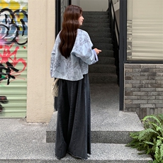 新中式蓝色刺绣外套短款宽松盘扣国风2025秋季新款小个子气质上衣，女装套装/套裙，2C169
