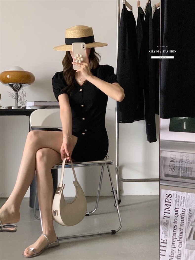 香丽迪2022年夏季新款拼接连衣裙女针织短袖圆领修身高腰,女装连衣裙,香丽迪1