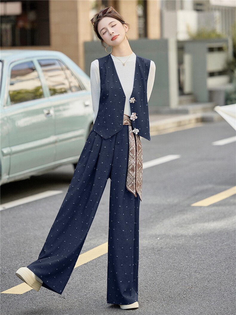 马甲小香风套装裤女2025春季新款减龄搭配一整套气质配丝巾,女装套装/套裙,众宇琦