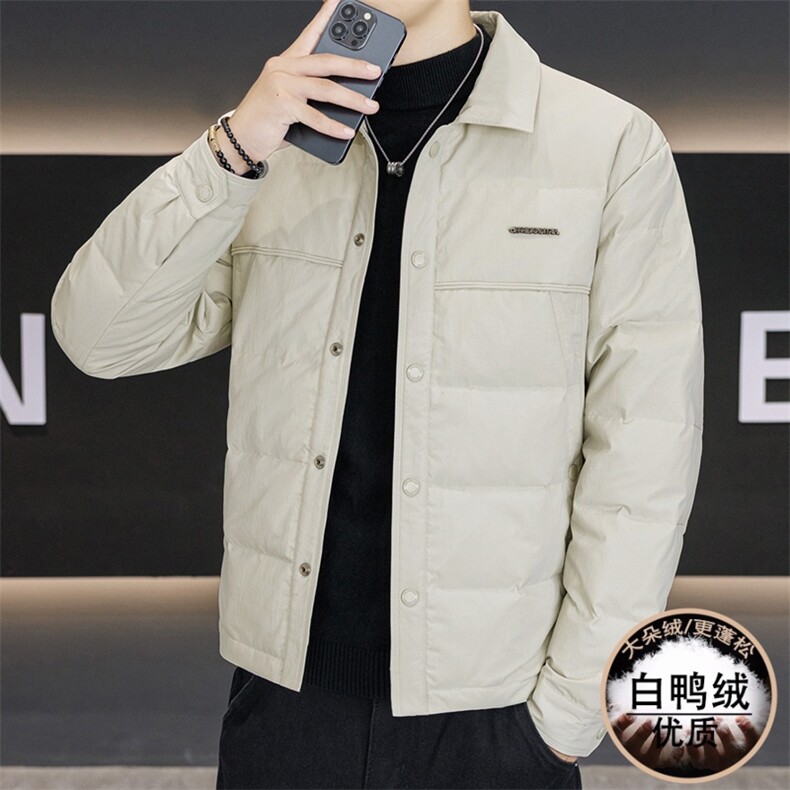 咖啡色衬衫翻领男士羽绒服2025冬季新款轻薄保暖防寒休闲百搭外套,男装衬衫,星座914