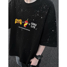 可48小时发货支持抖音得物来样二开美式满天星亮片短袖T恤MTX649，男装T恤，电商A486-1