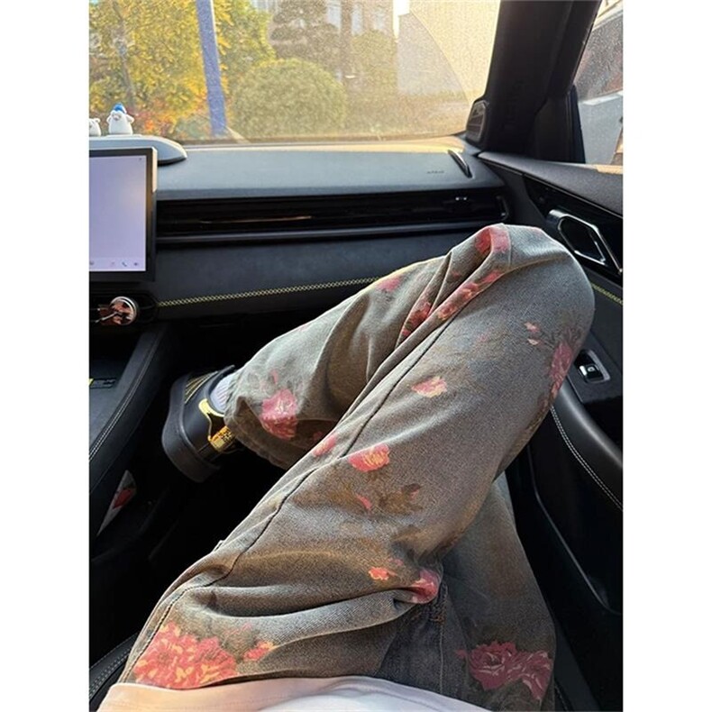牛仔裤男款宽松花色休闲裤2025新款痞帅潮牌印花直筒裤子NZD794,男装牛仔裤,星座516A
