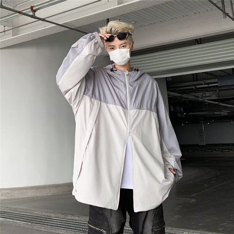 防晒衣男士韩版潮流拼色高街连帽帅户外2024夏季ins外套W5924-P43，男装防晒衣，星座412-2
