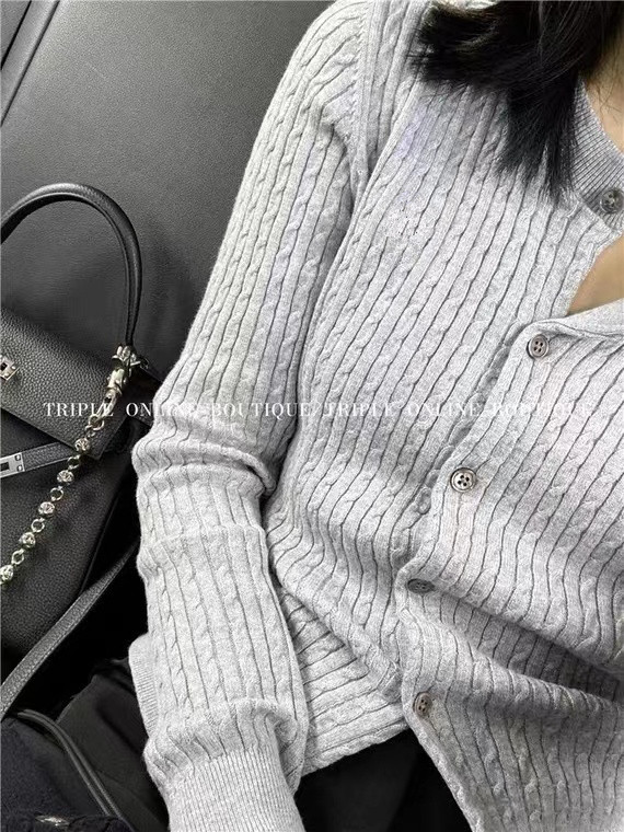 纯色Polo领针织衫女秋冬新款保暖毛衣修身显瘦长袖开衫上衣,针织衫/毛衣,半城羊绒