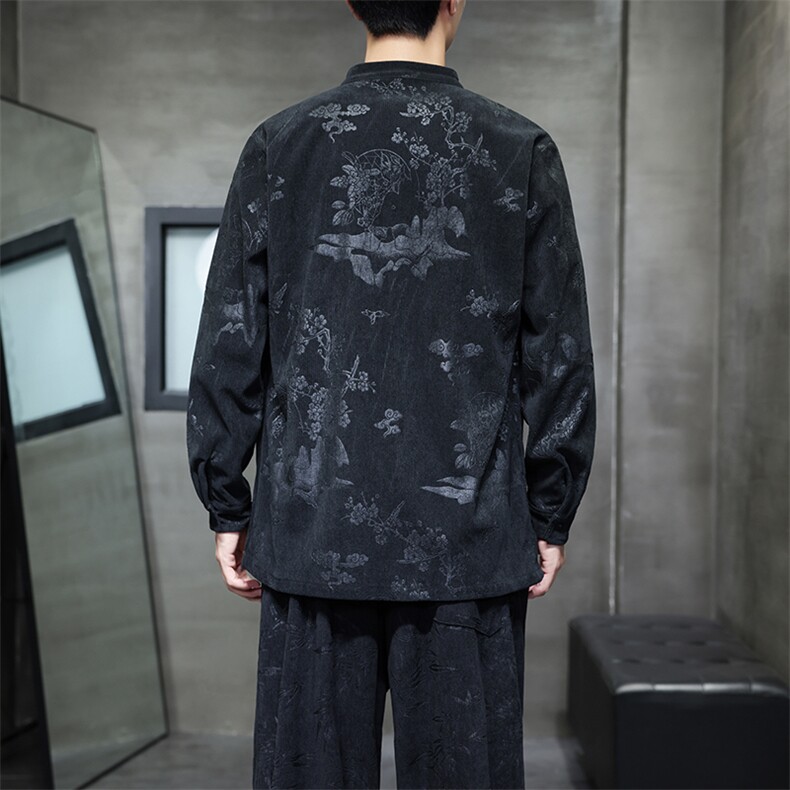 大码风休闲盘扣灯芯绒衬衫2025秋季新款百搭上衣CS112-P65,男装衬衫,电商A008