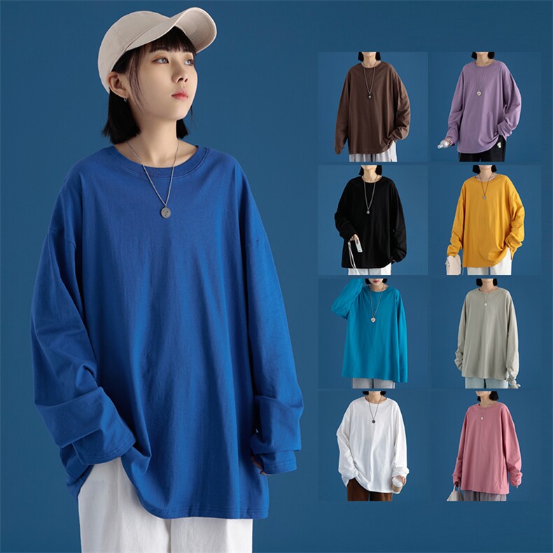纯棉2024秋季新情侣纯色长袖T恤男女士打底衫圆领A158-T88889-P20,男装T恤,电商A158-1