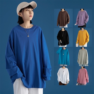 纯棉2024秋季新情侣纯色长袖T恤男女士打底衫圆领A158-T88889-P20