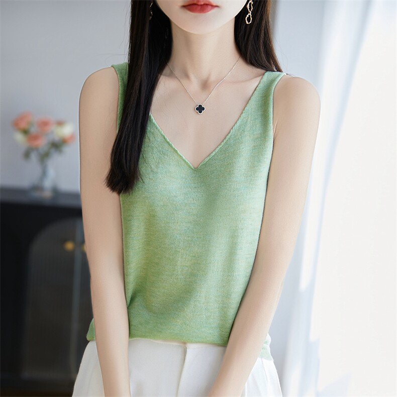 新款100纯羊绒V领镂空针织吊带纯色百搭性感时尚精仿羊绒衫女内搭,女装T恤,暖烁特种纱工厂店