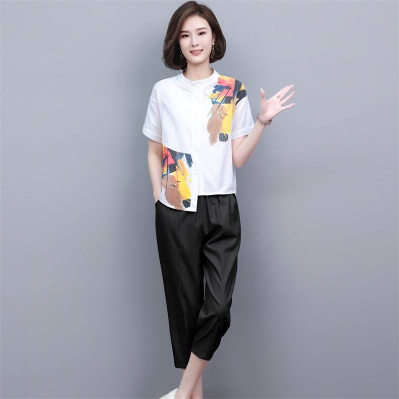 休闲棉麻职业套装夏天2025新款时髦显瘦洋气减龄妈妈两件套女装潮,女装套装/套裙,璐依舞
