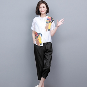 休闲棉麻职业套装夏天2025新款时髦显瘦洋气减龄妈妈两件套女装潮图片