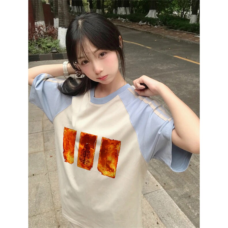 抖音得物品质二开240克宽松纯棉美式潮牌插肩三杠织带短袖T恤,男装T恤,电商A486