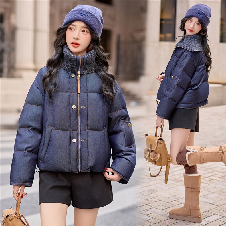 【bao款大货已出】2025冬装新款拉链拼接毛线领羽绒服90%白鸭绒,女装羽绒服,雅静靓衣