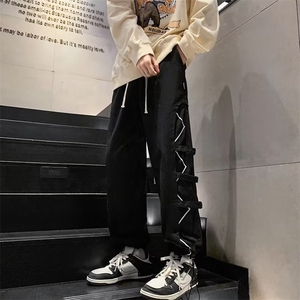 美式工装运动裤男女阔腿宽松束脚设计感小众hiphop裤子K8628-P45图片