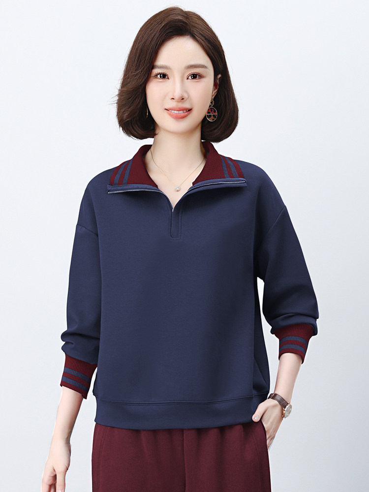 长期有货立领卫衣女2026年春秋新款洋气小个子半拉链条纹休闲上衣,女装卫衣/绒衫,璐依舞
