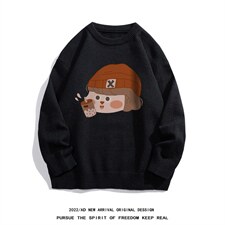 白底22秋冬新款趣味小女孩设计感圆领保暖套头毛衣M1055P50控68，男装针织衫/毛衣，电商A247-1