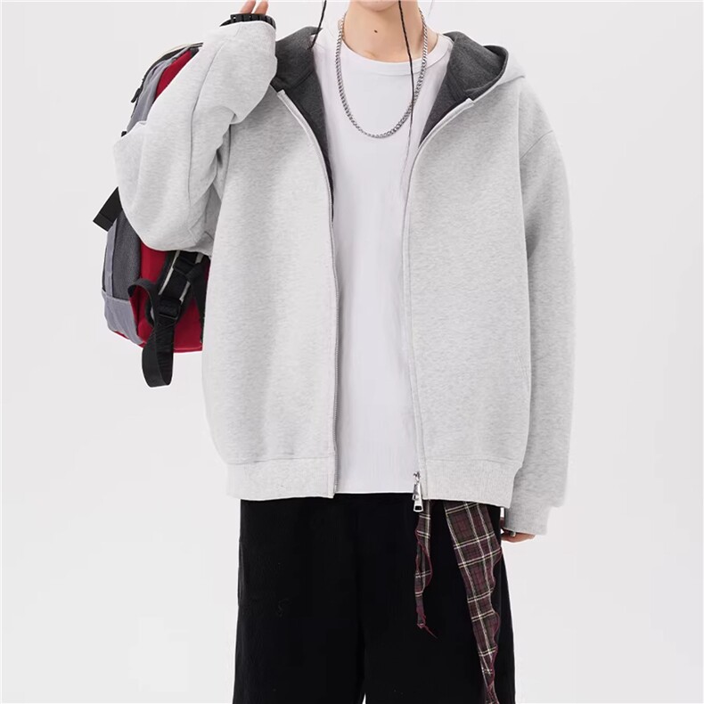 现货！WY809-尺码M-3XL-P55-460克拼色开衫卫衣连帽宽松外套图片