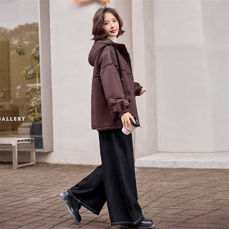 现货2024冬装新款时尚简约气质宽松休闲撞色女装外套派克服,女装短外套,依万里