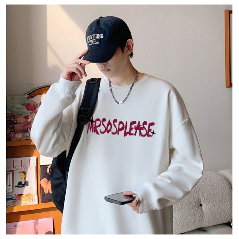 W576P35加绒P45港风套头宽松圆领春秋季卫衣男无帽外套长袖打底，男装T恤，星座304A-1