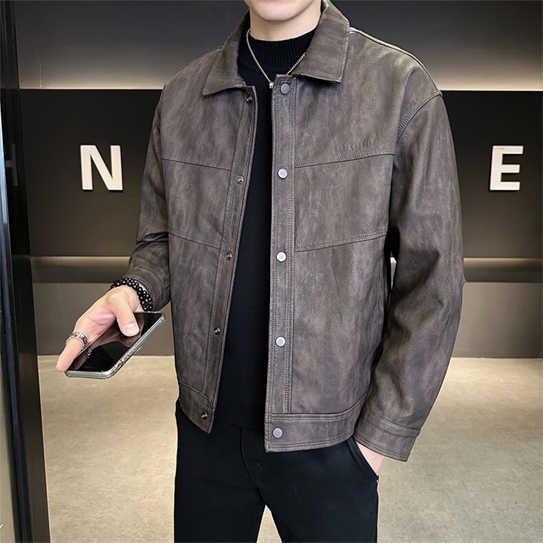 店主风2025秋冬翻领复古做旧加绒皮衣男夹克外套5025加绒-P155,男装夹克,电商B338