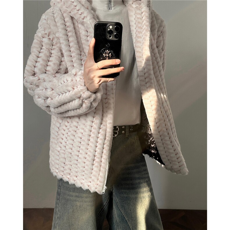冬季男士棉服兔毛条纹绒虎皮纹宽松加绒加厚外套棉衣特p95,男装棉衣,电商B319