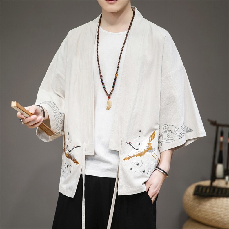 F861P55室内风2024春夏装新款风绣花百搭宽松汉服大码外套,男装T恤,电商A026