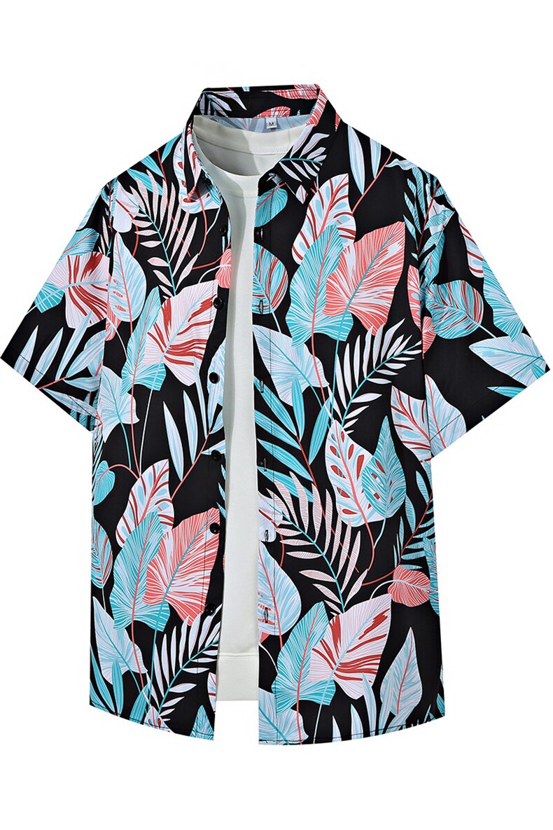 大码花衬衫男短袖夏季痞帅休闲上衣服外套翻领衬衣A012/824P35,男装衬衫,电商A012