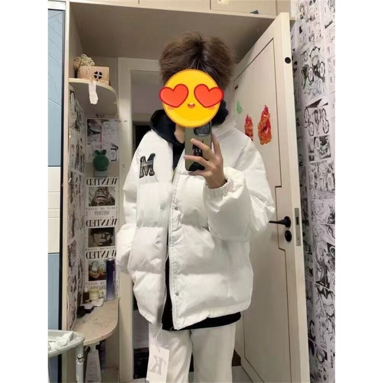 美式字母格子拼接立领面包棉服女冬季宽松潮牌设计感小众加厚棉衣,男装棉衣,四季星座505