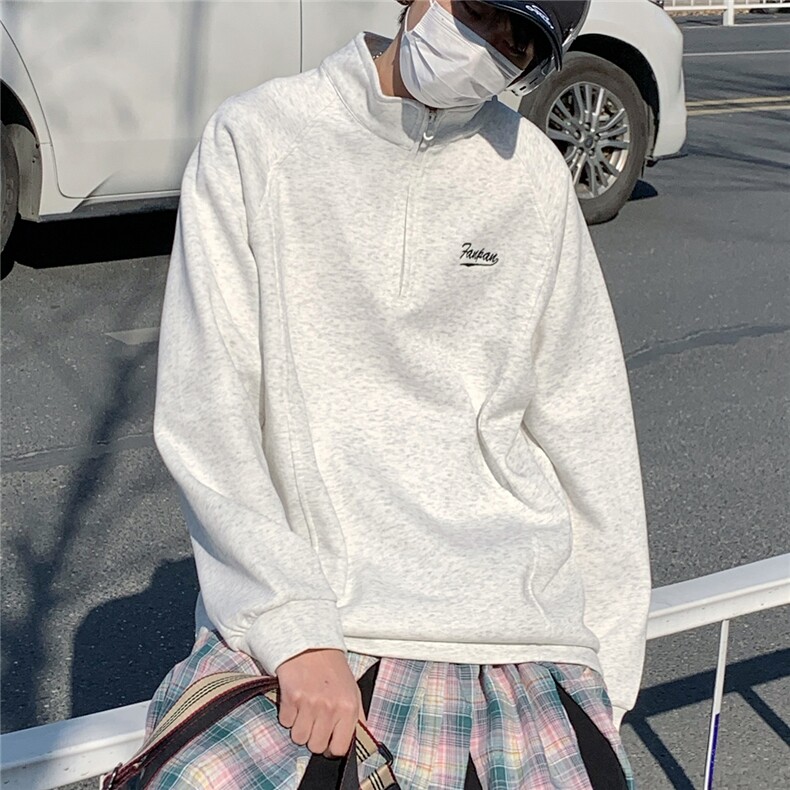 2026春秋立体裁剪大码刺绣拉链套头华棉卫衣W56686/特P28白灰,男装卫衣,电商A094
