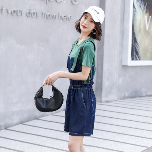 洋气短袖背带裤套装女2022夏季新款女装韩版时尚休闲百搭两件套裤,女装套装/套裙,慧尚依恋