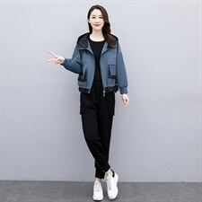 2021春季新款时尚潮流字母印花休闲舒适气质连帽两件套，女装套装/套裙，魅影