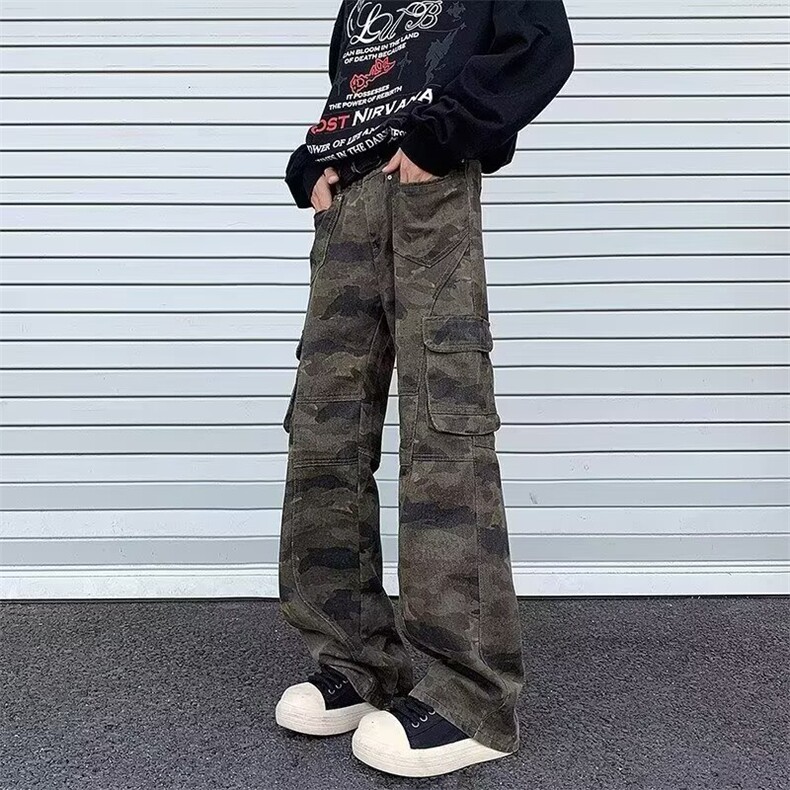 美式多口袋工装牛仔裤男女潮牌高街修身显瘦微喇裤AMC611P52,男装牛仔裤,星座1013-5
