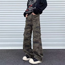 美式多口袋工装牛仔裤男女潮牌高街修身显瘦微喇裤AMC611P52，男装牛仔裤，星座1013-5