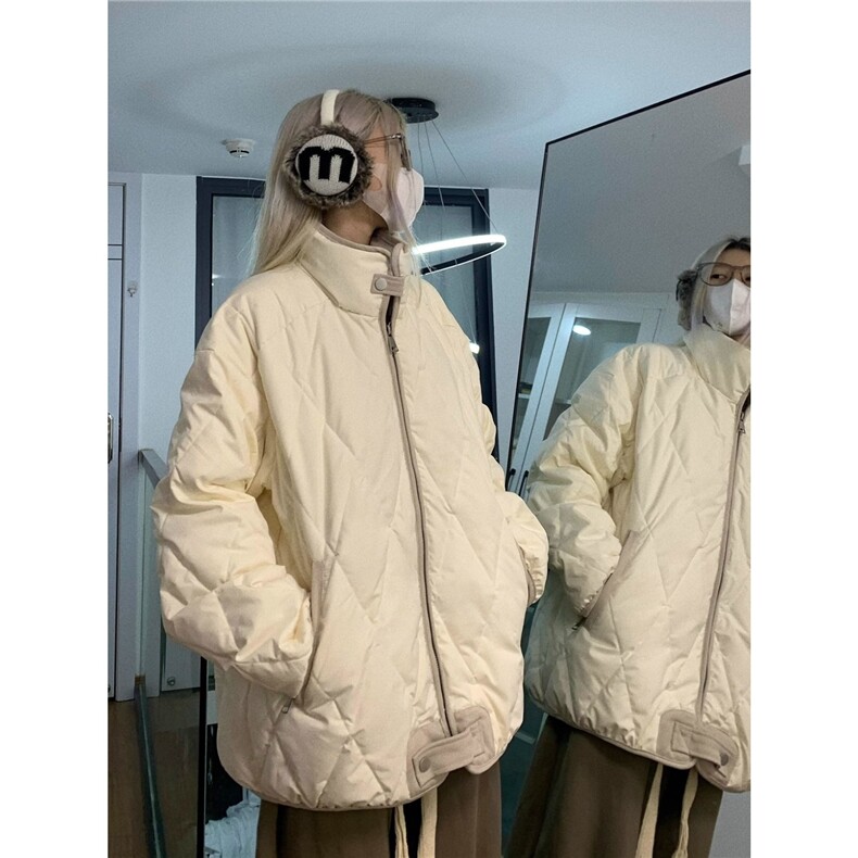 复古菱形格立领保暖棉衣男女冬季加厚简约宽松情侣棉服外套ins潮,男装棉衣,星座506A
