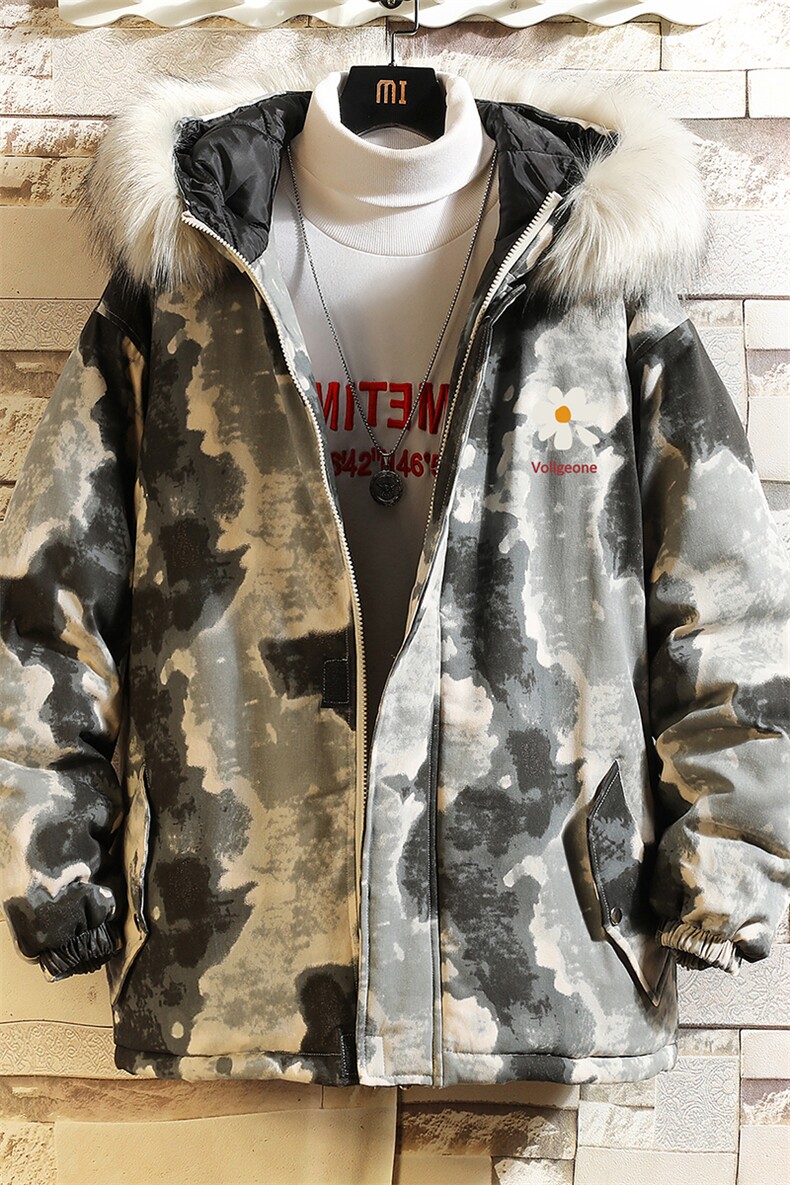 MC49059-P135大毛领迷彩棉衣男大码加厚棉服男棉袄子砖墙挂拍,男装棉衣,电商A040A
