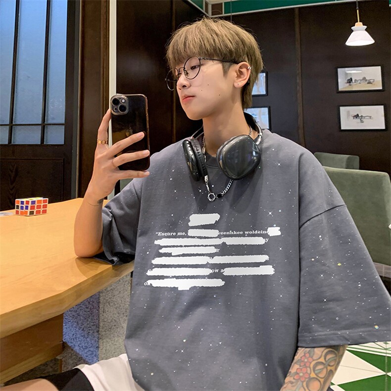 量大优供抖音视频支持得物配合二开美式满天星亮片短袖T恤MTX136,男装T恤,电商A486