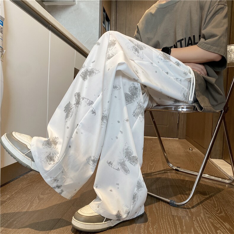 抖音品质夏季新款蝴蝶印花宽松冰丝休闲裤B315-K25553-特p30控58,男装休闲裤,电商B315