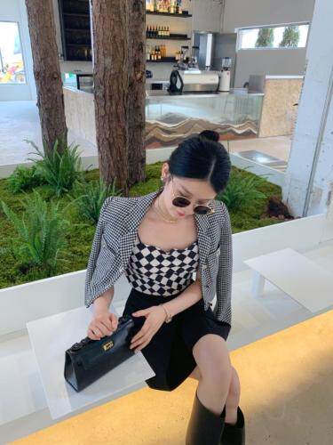 格子短外套，女装短外套，HE