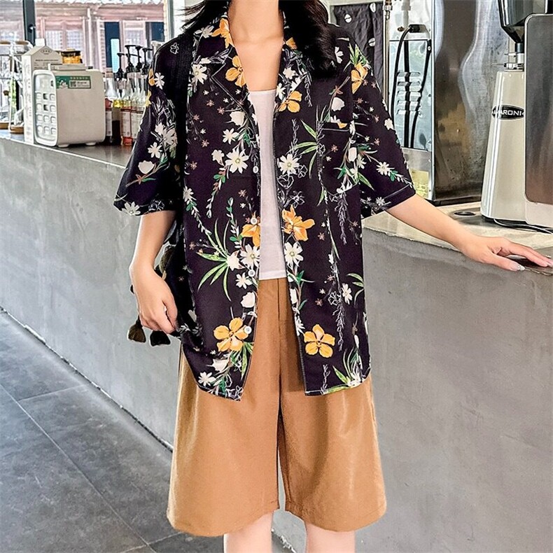 港风复古满印痞帅沙滩情侣花衬衫夏威夷短袖衬衣CS109/P30,女装衬衫,星座506