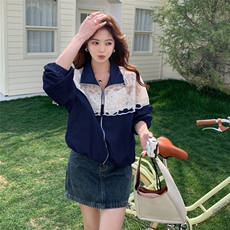 洋气百搭宽松时尚开衫上衣潮2025夏季新款蕾丝拼接防晒休闲外套女，女装短外套，浙宝203