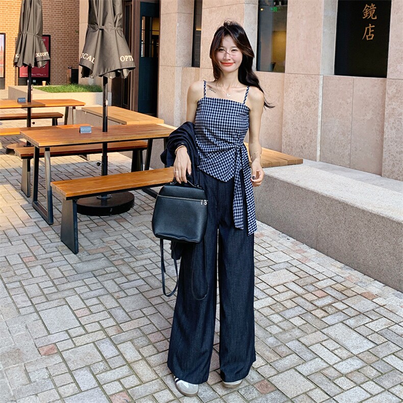 休闲减龄穿搭工装夹克套装女春秋2025超火好看高级感阔腿裤三件套,女装套装/套裙,2C007